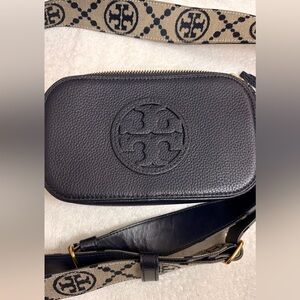 Tory Burch Miller Mini Zip Leather Crossbody Bag Navy color